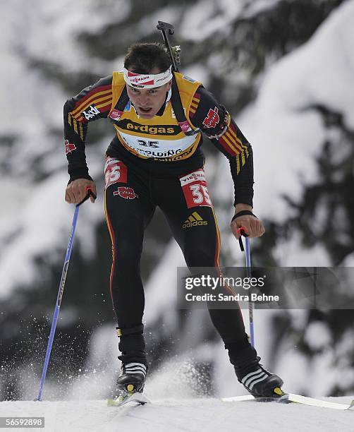 Sven Fischer of Germany competes during the men's 10 km sprint of the Biathlon World Cup on January 14, 2006 in Ruhpolding, Germany.