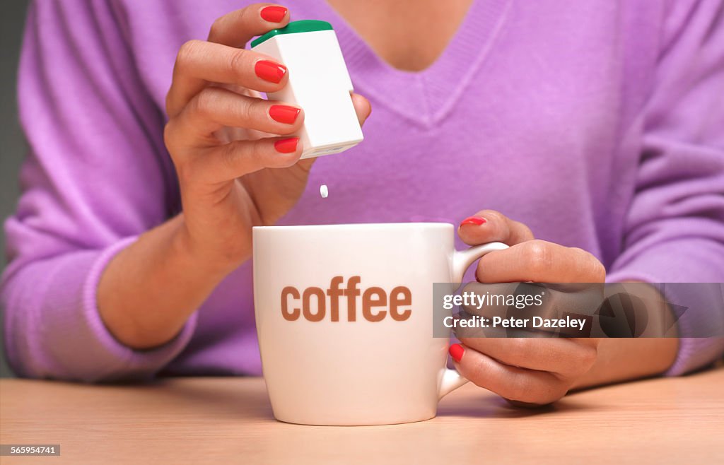 Artificial sweetener in coffee