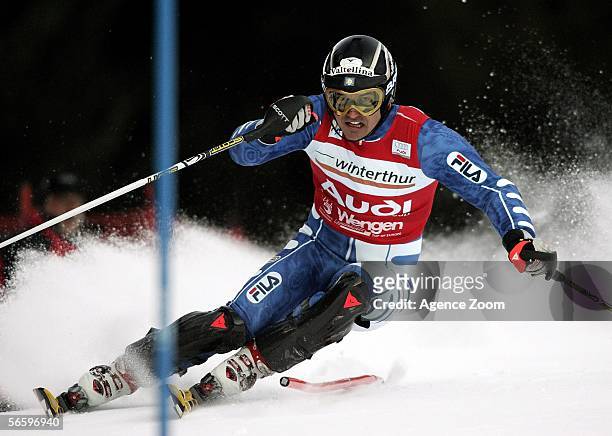 Giorgio Rocca of Italy in action during the Men's Slalom event of the Wengen FIS World Cup on January 15, 2006 in Wengen, Switzerland.