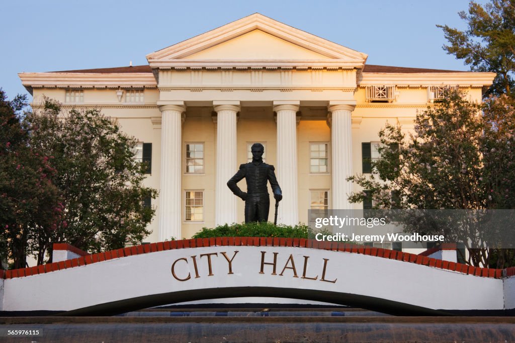 City Hall facade and statue, Jackson, Mississippi, United States