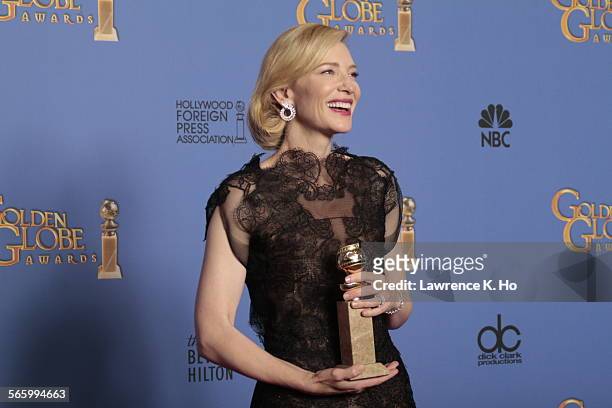 January 12, 2014 Cate Blanchett , winner of the Golden Globe Award for best performance by an actress in a motion picture, drama, in the deadline...