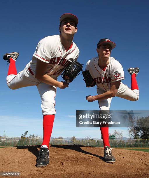 Righthand pitcher Lucas Giolito and lefthander Max Fried of HarvardWestlake are photographed in Los Angeles on January 24, 2012. They are seniors...
