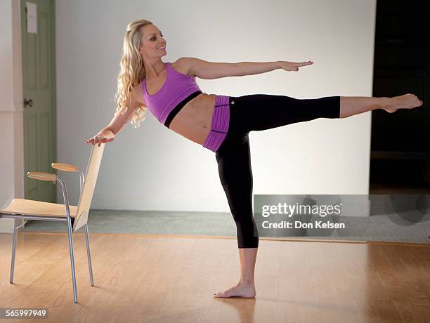   Tracey Mallett demonstrates the Plie side kick .PHOTOGRAPHED TUESDAY FEBRUARY 28, 2012.