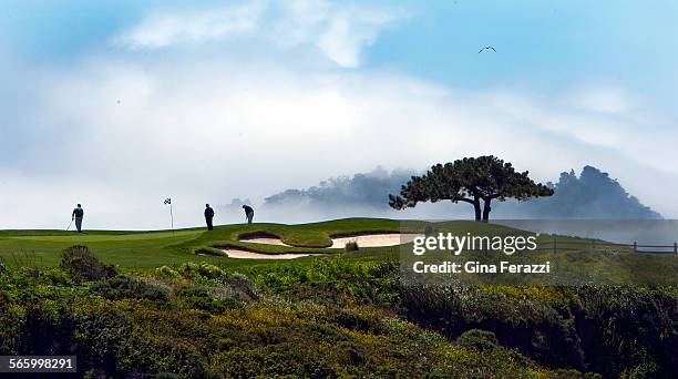 Attendees putt on the picturesque 6th hole during the Speakers Cup, a golf tournament fundraiser hosted by AT&T at Pebble Beach Golf Course. Assembly...