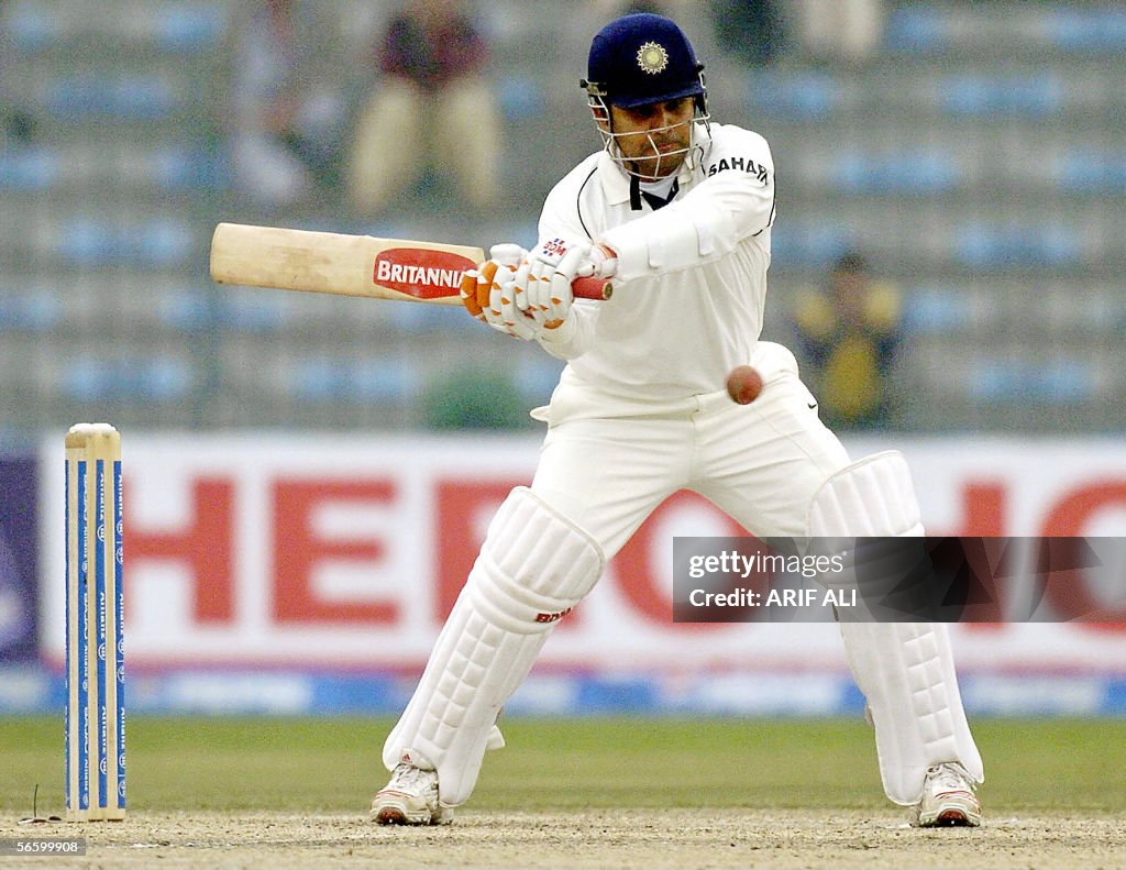 Indian batsman Virendra Sehwag plays a s
