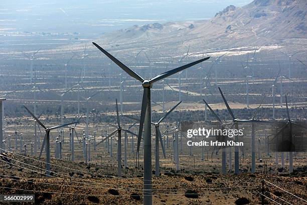 View f of wind turbines installed in Mojave and Tehachapi Mountains.