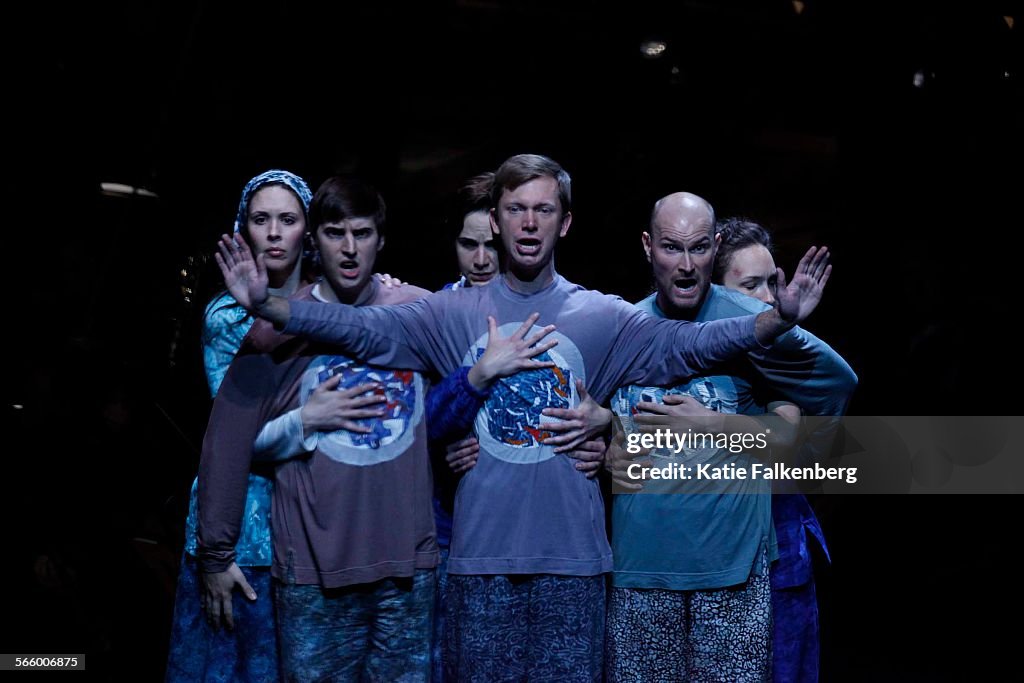 Left to right, Tamara Mumford, as Martha, Nathan Medley, narrator, Kelly O'Connor, as Mary, Brian C