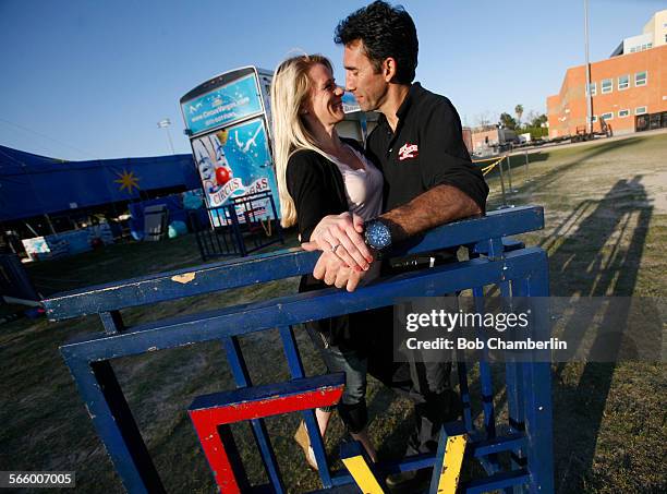 Katya Quiroga, a 7thgeneration circus performer, and husband Nelson Quiroga, a 5thgeneration Big Topper, in the football field which they were...