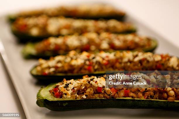 Zucchini stuffed with farro, red pepper and feta for food shoot in the Los Angeles Times via Getty Images studio on August 29, 2013.