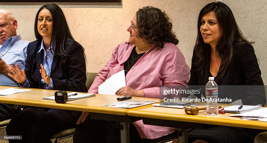Los Angeles City Council District 6 candidates Nury Martinez, Lt, and Cindy Montanez, Rt, during a