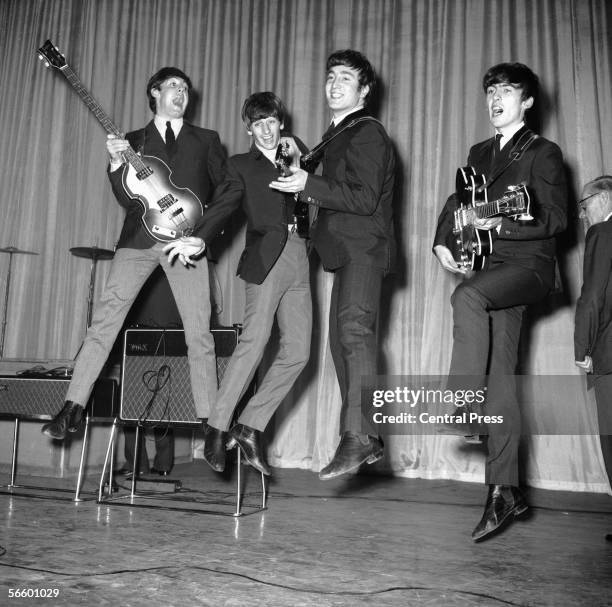 The Beatles rehearse for that night's Royal Variety Performance at the Prince of Wales Theatre, 4th November 1963. The Queen Mother will attend.