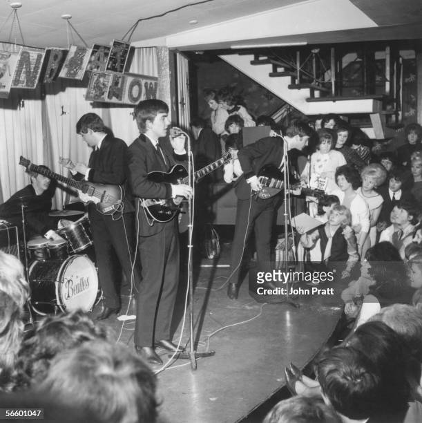 The Beatles play a concert at the Majestic Theatre in Birkenhead, Merseyside, April 1963.