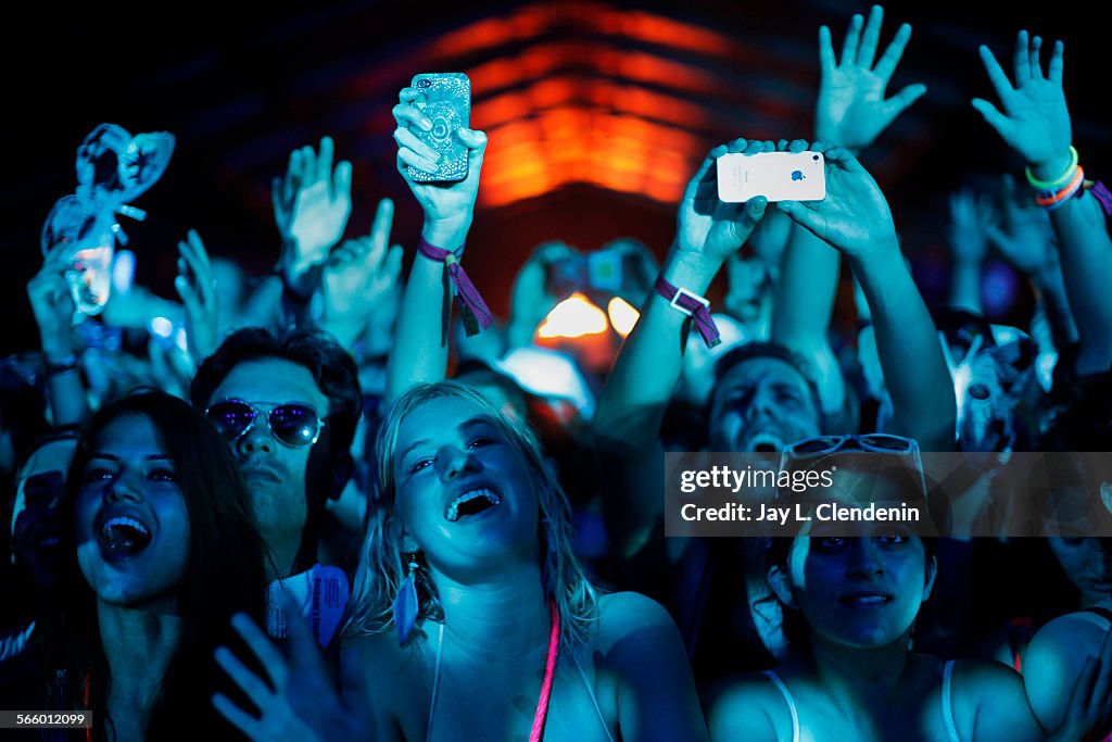 INDIO, CAAPRIL 21, 2012The crowd is bathed in colored light during the DJ set of Ryan Raddon, b