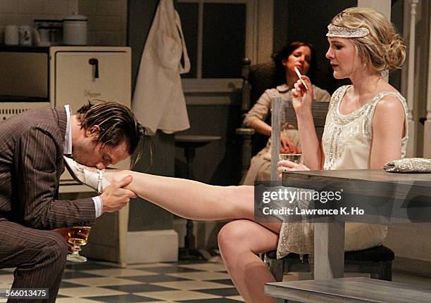 Lily Rabe as Julie, Logan Marshall-Green as John and Laura Heisler as Kristine in the dress rehearsal of "Miss Julie" at Geffen Playhouse in West L A...
