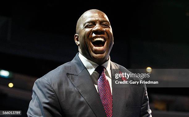 Ervin "Magic" Johnson at the conclusion of a news conference on the 20th anniversary of his departure from basketball due to contracting the HIV...