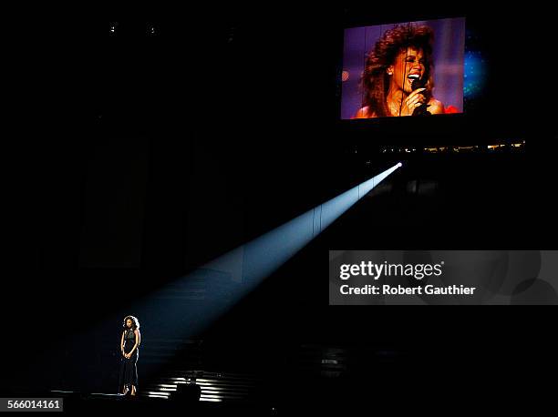 Jennifer Hudson performs a Whitney Houston tribute during the 54th Annual Grammy Awards at the Staples Center in Los Angeles on February 12, 2012.