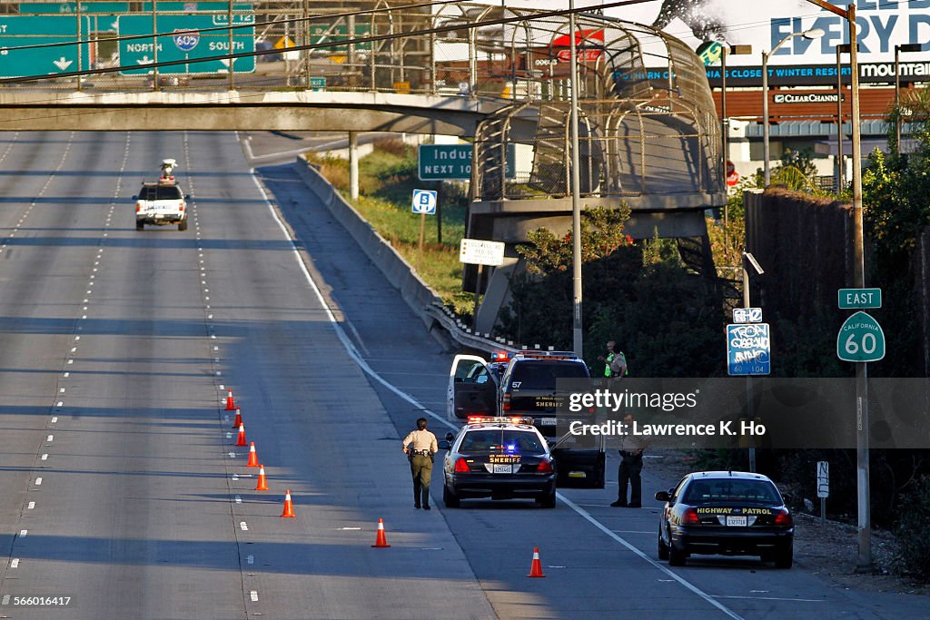 Sheriffs and CHP officers at the scene of the shooting incident. The