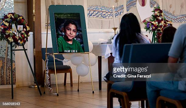 Family and friends attend a memorial service for Gabriel Fernandez a Palmdale boy who was allegedly beat to death by his mother's boyfriend, at...
