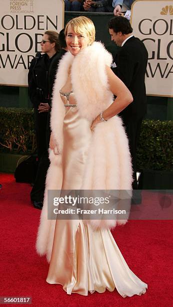 Actress Emma Thompson arrives to the 63rd Annual Golden Globe Awards at the Beverly Hilton on January 16, 2006 in Beverly Hills, California.