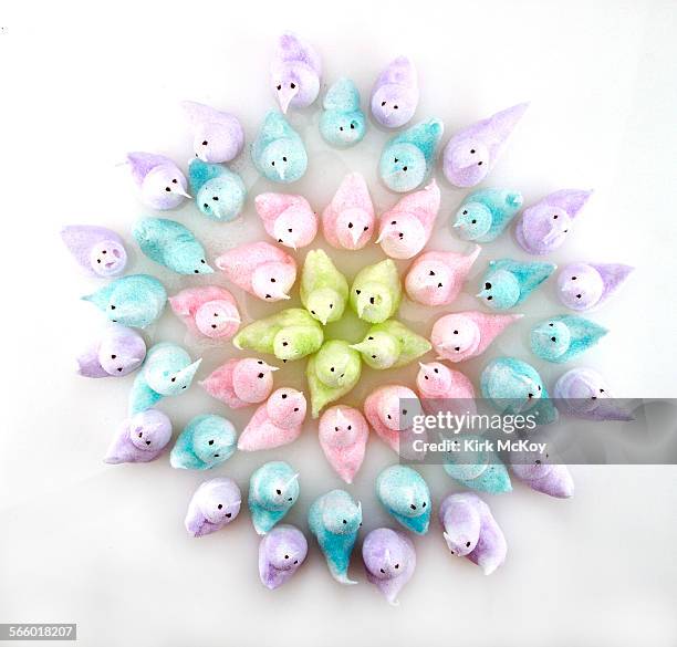 Peeps are marshmallow candies that are shaped into chicks, bunnies, and other animals.