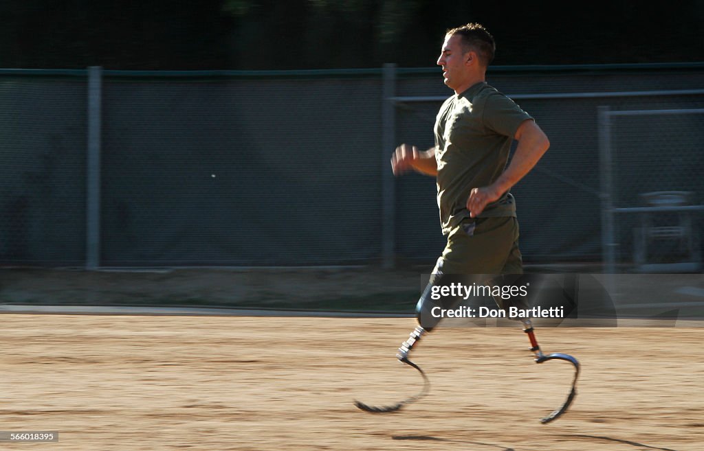 FEBRUARY 28, 2013,  SAN DIEGO, CA.  Marine SSgt Mark Zambon runs on his carbon fiber athletic legs a