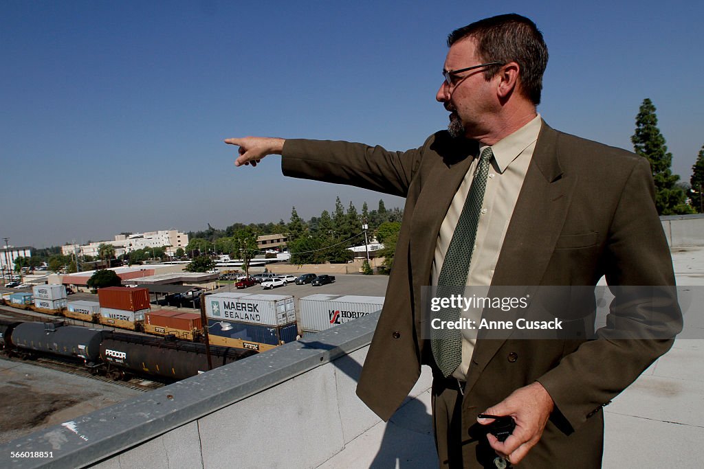 David Reese, principal of Bakersfield High School stands on top of the Industrial Arts Building on