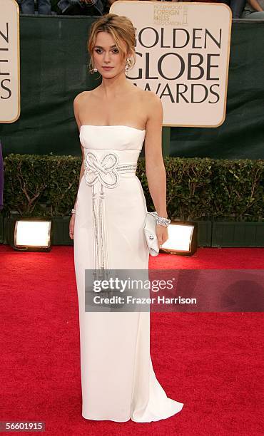 Actress Keira Knightley arrives to the 63rd Annual Golden Globe Awards at the Beverly Hilton on January 16, 2006 in Beverly Hills, California.