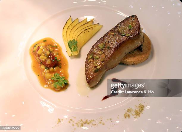 Pistachio Crusted Foie Gras by Chef Raphael Lunetta of JiRaffe restaurant. A 6 course fois gras dinner at the Melisse Restaurant in Santa Monica on...