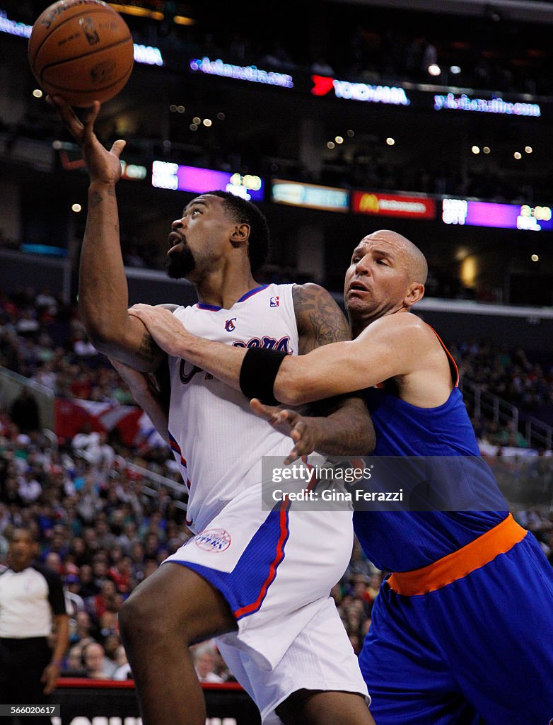 Los Angeles Clippers center DeAndre Jordan (6) is fouled by New York Knicks point guard Jason Kidd