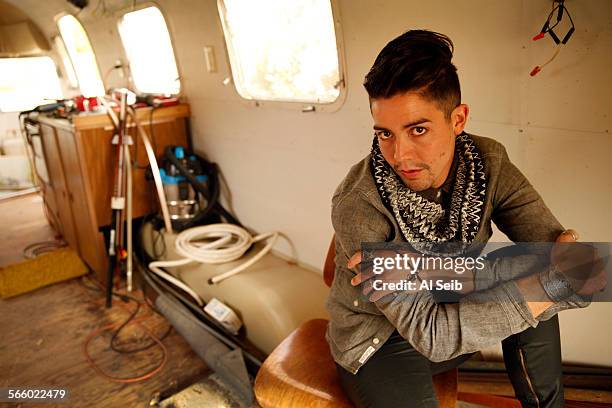 Bryan Piperno, 25-years-old, is photographed in a mobile trailer he is reconditioning to one day live in near his home in Simi Valley on June 06,...