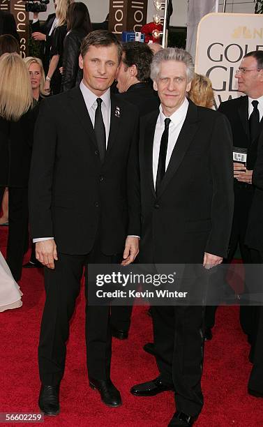 Actor Viggo Mortensen and Director David Cronenberg arrive to the 63rd Annual Golden Globe Awards at the Beverly Hilton on January 16, 2006 in...