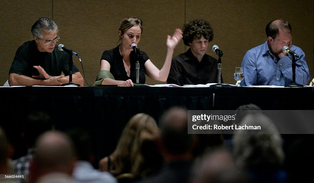 Actors David Strathairn, Heather Raffo, Jessie Eisenberg, and Bill ...