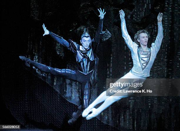 Pavel Dmitrichenko, left and Semen Chudin in Act I. "Swan Lake" by the Bolshoi at the Music Center in downtown L.A. On Jun. 07 2012.