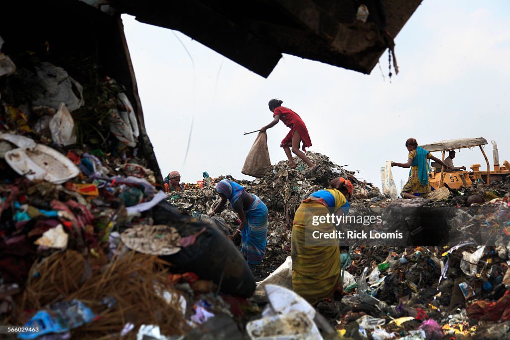 NEW DELHI, INDIA.  Rag pickers, as they are called, scavenge for food and recyclable materials in