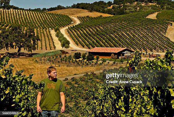Jason Haas, president of the Tablas Creek Vineyard in Paso Robles walks amongst the grape vines on September 21, 2010. He said that the harvest will...