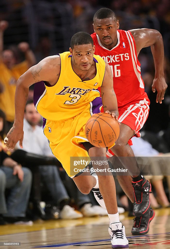 (Los Angeles, CA  Monday, May 3, 2009) Lakers forward Trevor Ariza heads upcourt after stealing th