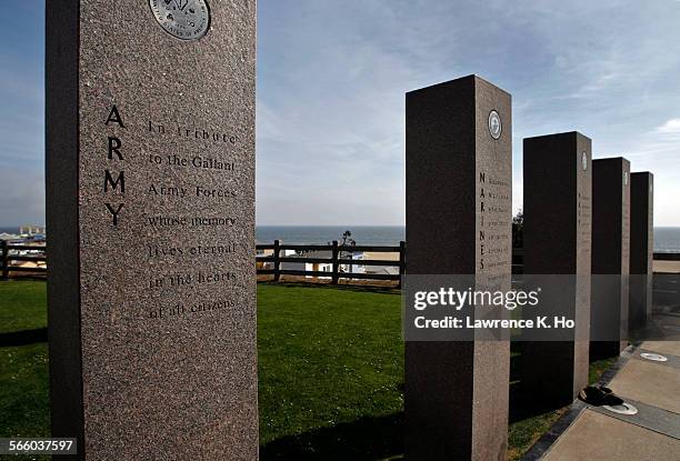 Monument in honor of the armed services at Palisades Park. Every year on Nov. 11:11 am the shadows of the monument will fall precisely on the...