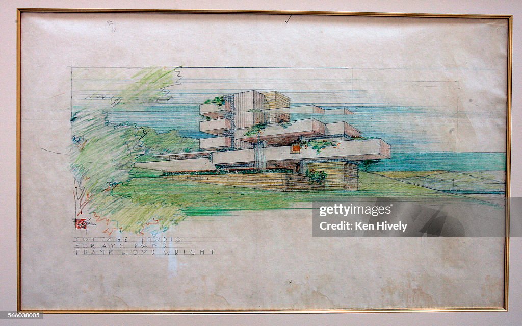 Photo of Frank Lloyd Wright's drawing of a proposed ocean-view cottage for Ayn Rand that was never