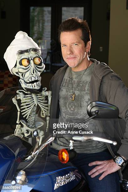 Ventriliquist Jeff Dunham poses for a portrait with Achmed the dead terrorist at his home in Encino on October 5, 2009. He will now be heading up his...