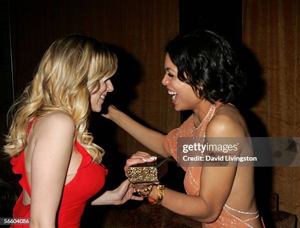 Actors Scarlett Johansson and Rosario Dawson attend the Weinstein Co. Golden Globe after party held at Trader Vic's on January 16, 2006 in Beverly...