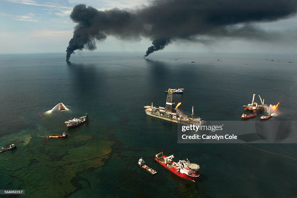 Macondo Rig Fire MEXICO JUNE 19, 2010 Fires burn around the site of the BP Deepwater ...