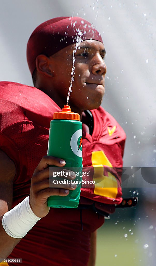 USC strong safety Taylor Mays tries to keep cool during the Trojans' final intrasquad scrimmage Sat