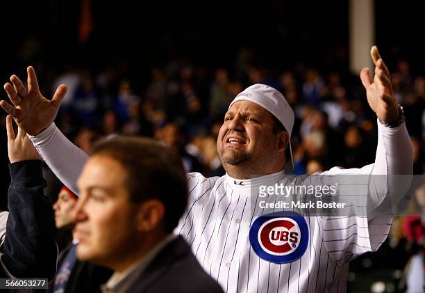 Cubs fan Josh Ray lets his feelings out as the Cubs come down to their last out and lose to the Los Angeles Dodgers 103 in game two of the NLDS at...