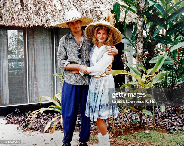 Copy photo of Charlie Sheen with Porn star Ginger Lynn during their vacation to Namale Plantation Resort in the Fiji Islands in 1992. Porn star...