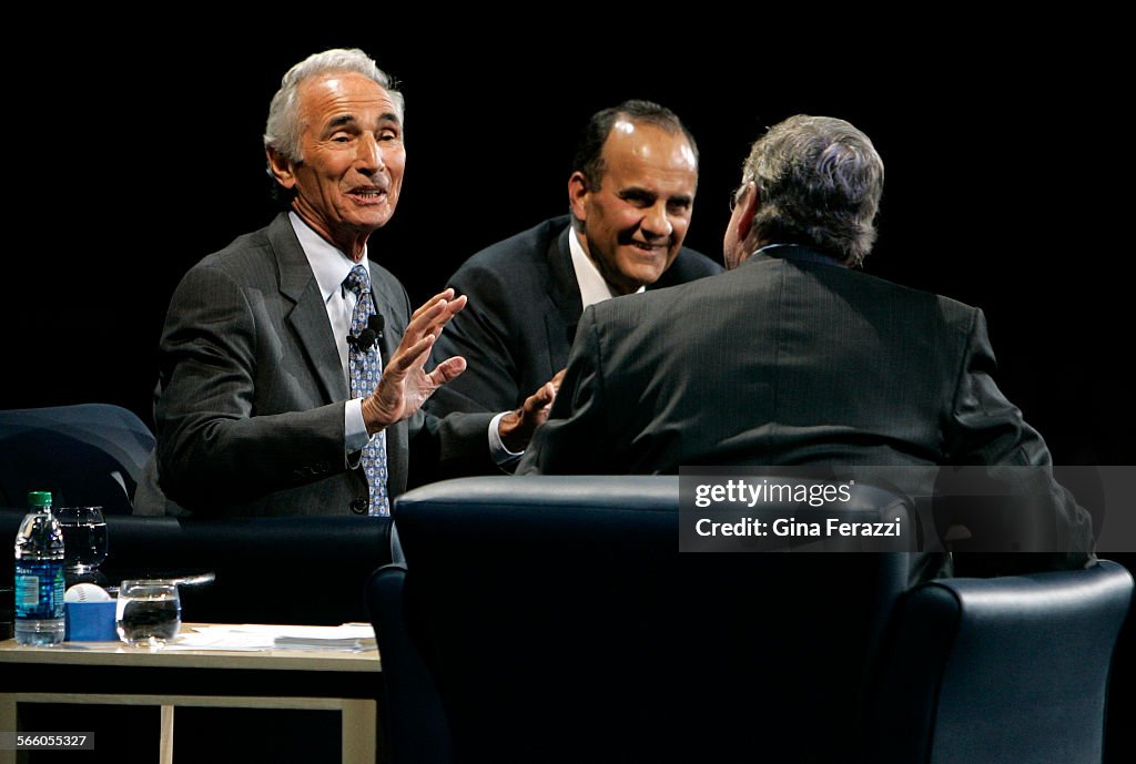 Hall of Famer Sandy Koufax and Dodgers manager Joe Torre give a televised sitdown interview to Los