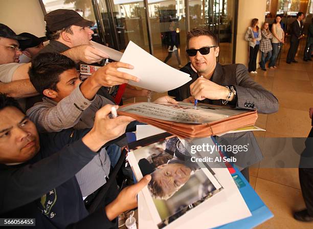 Jeremy Renner of Hurt Locker signs autographs at the arrivals for the 82th Annual Academy Awards nominees luncheon at the Beverly Hilton Hotel Feb....