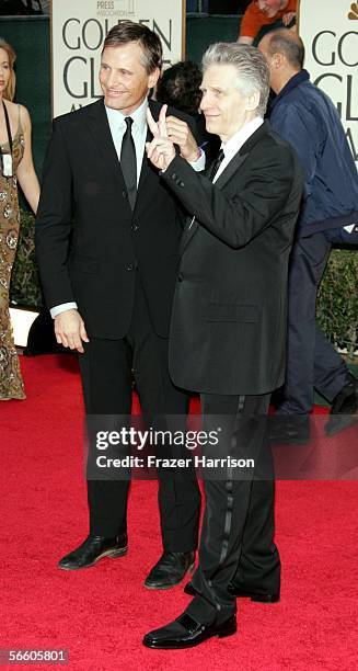 Actor Viggo Mortensen and David Cronenberrg arrive to the 63rd Annual Golden Globe Awards at the Beverly Hilton on January 16, 2006 in Beverly Hills,...