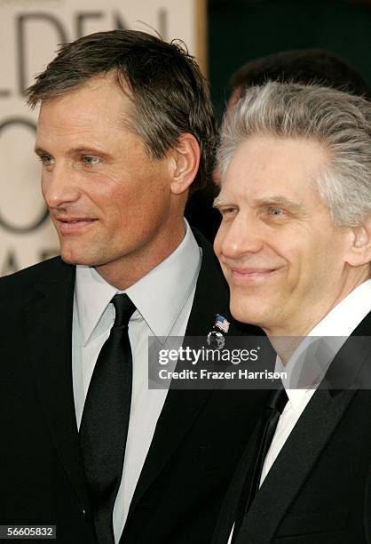 Actor Viggo Mortensen and director David Cronenberg arrive to the 63rd Annual Golden Globe Awards at the Beverly Hilton on January 16, 2006 in...