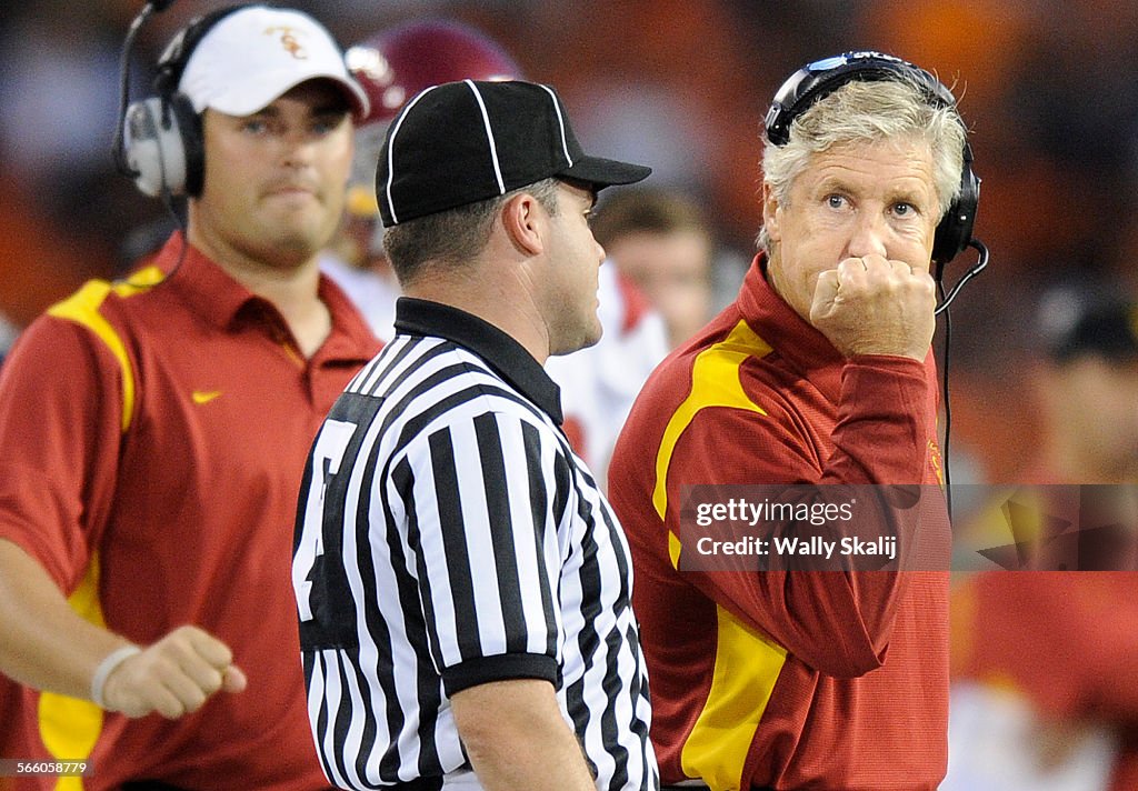 CORVALLIS, OREGON SEPTEMBER 25TH, 2008USC head coach Pete Carroll wants a face mask penalty called