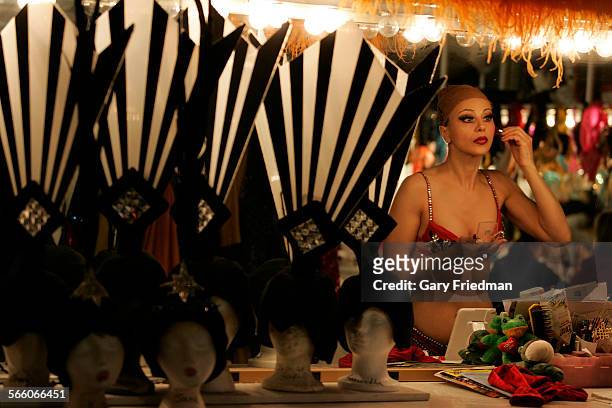 Svetlana Failla puts on her makeup in the dressing room of the Folies Bergere at the Tropicana Hotel in Las Vegas on March 2, 2009. Svetlana has...
